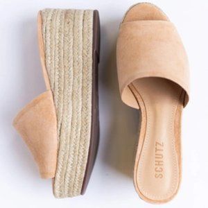 Schutz Womens Thalia Suede Espadrille Platform Sandals Tan